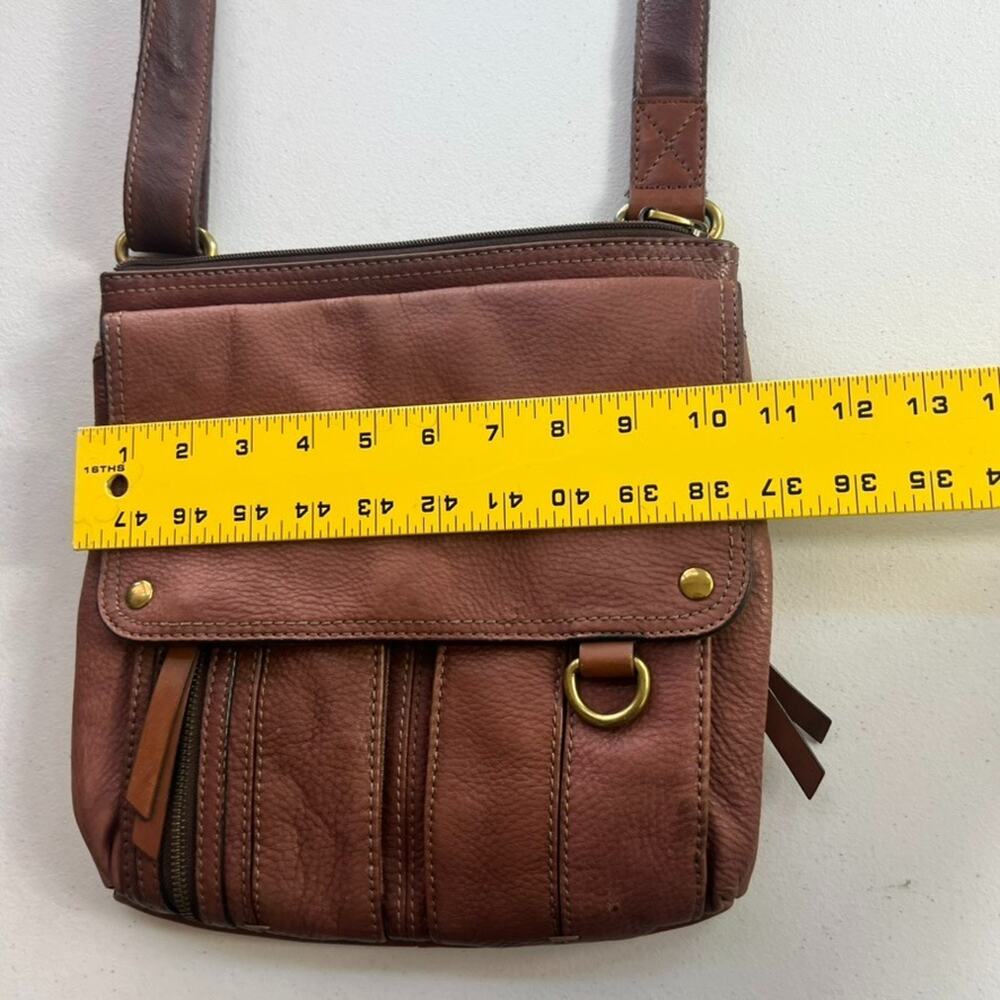 Fossil Morgan Traveler Messenger Crossbody Bag Leather Purse Brown Key Charm Fob - Picture 10 of 13